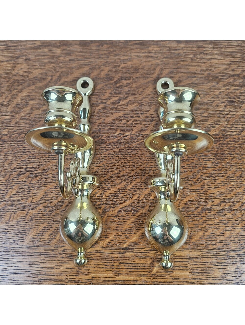 Vintage Solid Brass Wall Candle Sconces Pair Ornate Scroll 9"